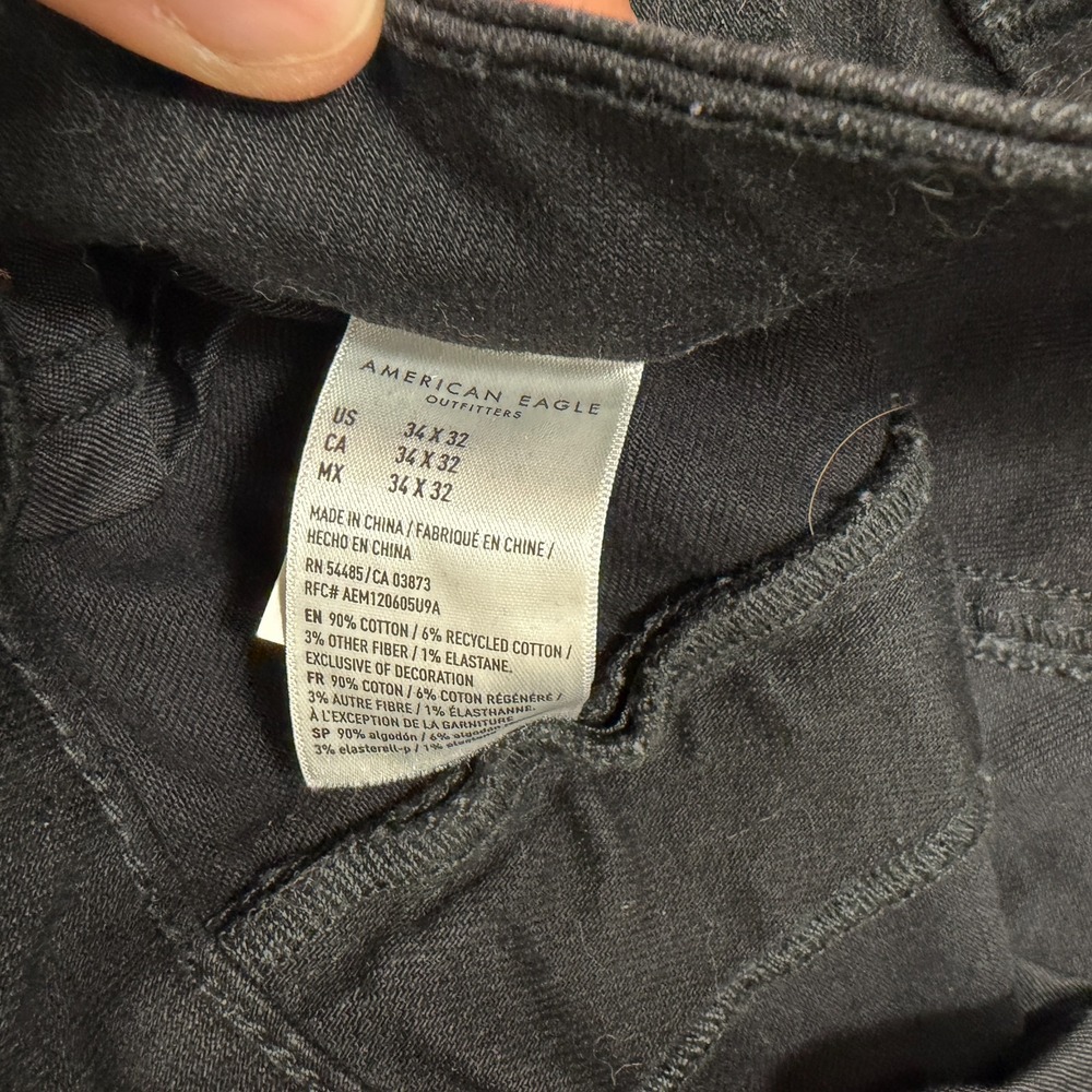 American Eagle Airflex+ Skinny Jeans Mens 34x32 Black Denim Punk Rock Dark - Picture 4 of 8